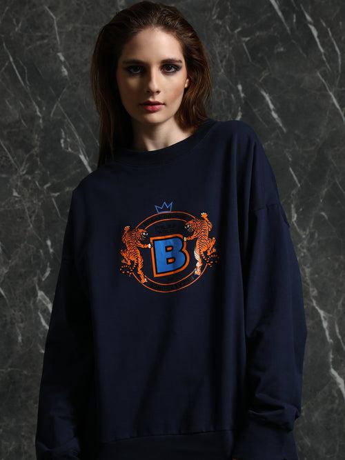 Navy Silicon Print Oversized Sweatshirt