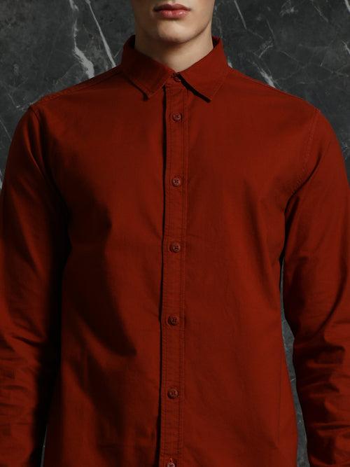 Rust Regular Fit solid Full Sleeve Shirt