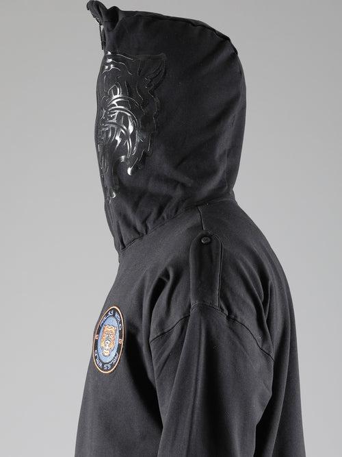 Black Full Sleeve Oversized Fleece Back Zipper Hoodie