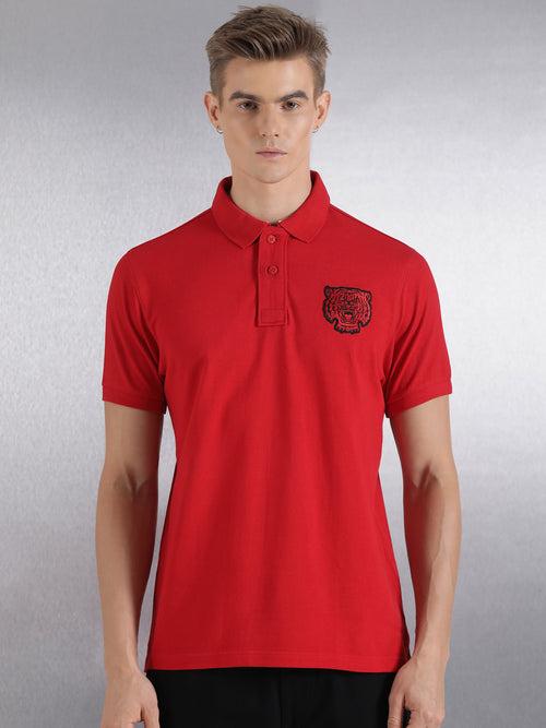 Red Solid Regular Fit Polo