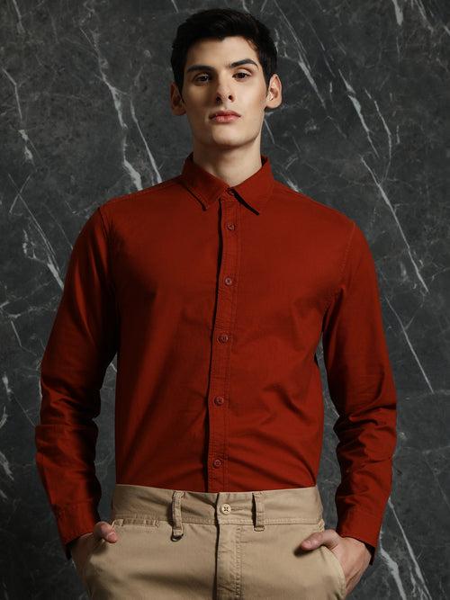 Rust Regular Fit solid Full Sleeve Shirt