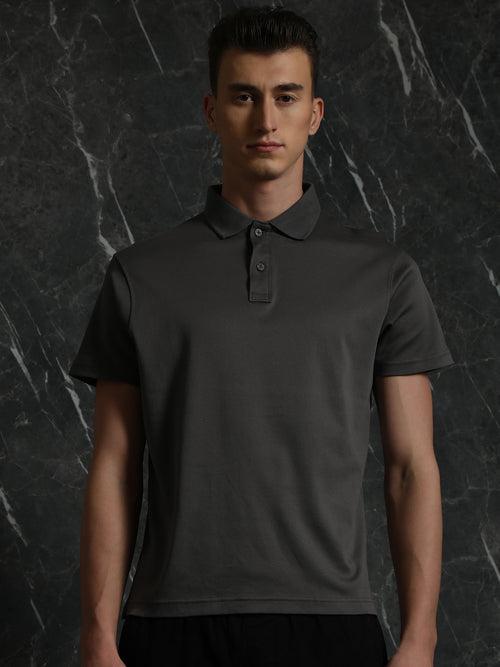 Grey Solid Regular Fit Polo