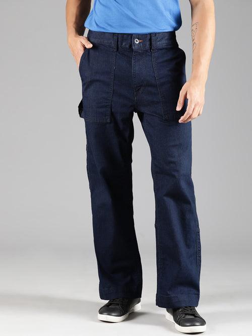 Dark Blue Straight Leg Carpenter Denim Trouser With Elasticated Back