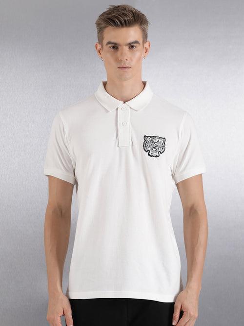 Off White Solid Regular Fit Polo