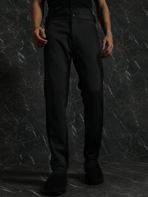 Black Slim Fit Trouser With Button Waist Adjuster