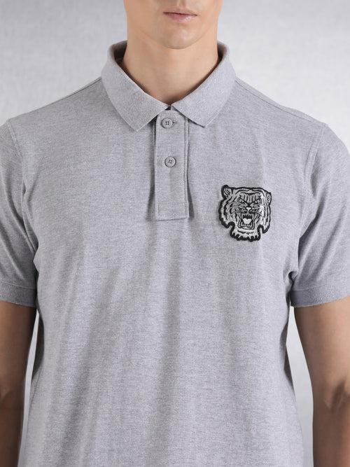 Grey Solid Regular Fit Polo