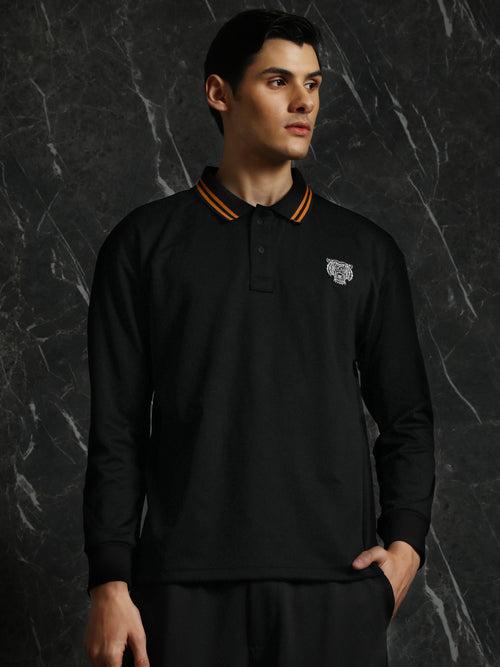 Black Full sleeve Relaxed Fit Polo