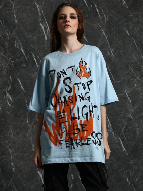 Sky Blue Chasing Light Oversized T-Shirt