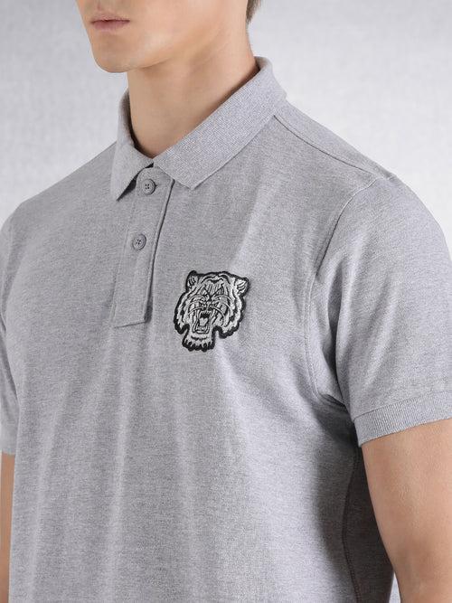 Grey Solid Regular Fit Polo