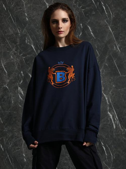 Navy Silicon Print Oversized Sweatshirt