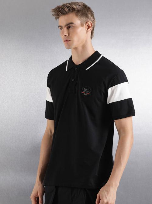 Black Solid Relaxed Fit Polo