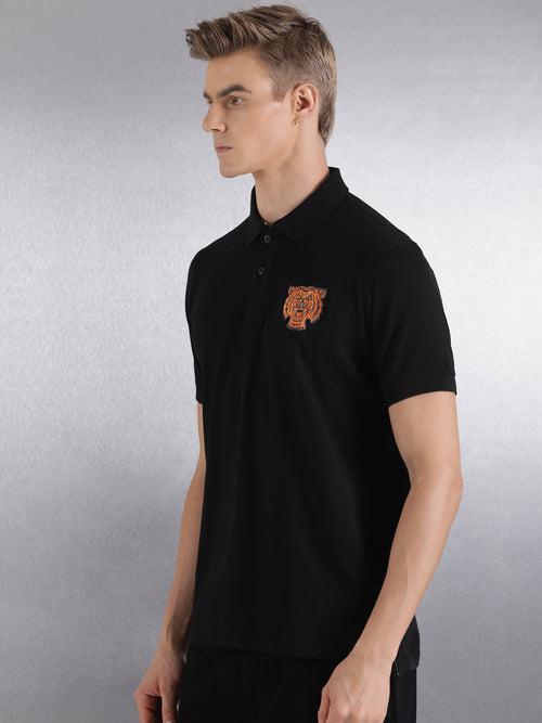 Black Solid Regular Fit Polo