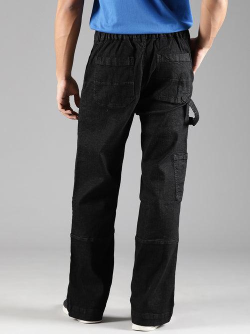 Black Straight Leg Carpenter Denim Trouser With Elasticated Back