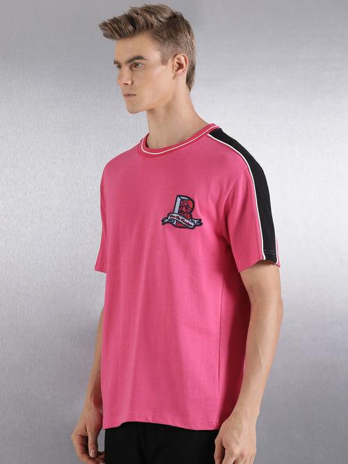 Pink Printed Half Sleeve Relaxed Fit T-Shirt