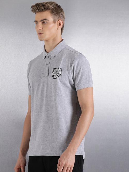 Grey Solid Regular Fit Polo