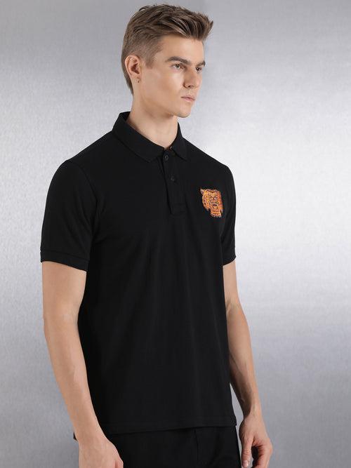 Black Solid Regular Fit Polo