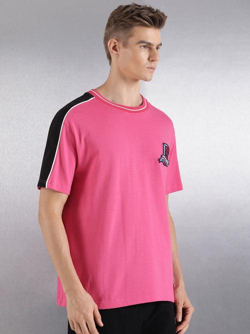 Pink Printed Half Sleeve Relaxed Fit T-Shirt