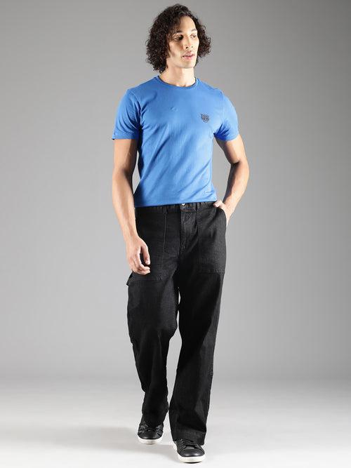 Black Straight Leg Carpenter Denim Trouser With Elasticated Back