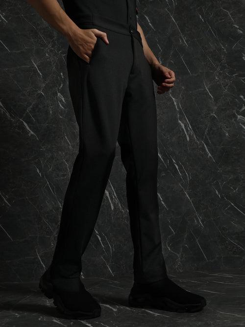 Black Slim Fit Trouser With Button Waist Adjuster