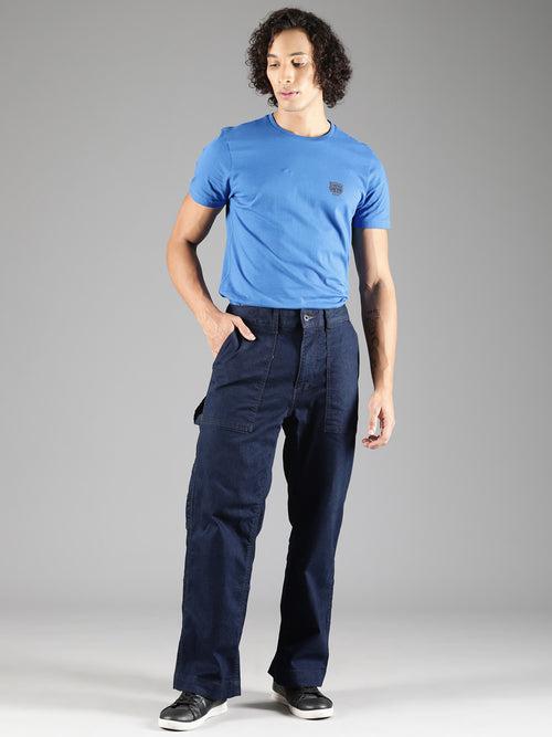 Dark Blue Straight Leg Carpenter Denim Trouser With Elasticated Back