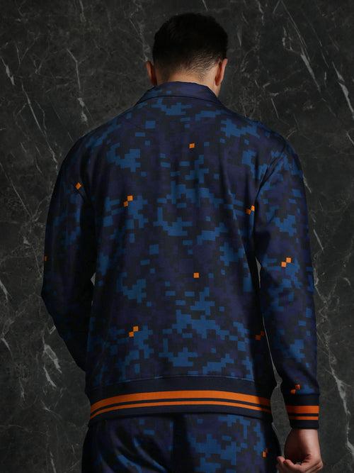 Navy Camo Printed Oversized Jacket