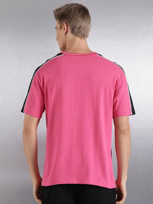 Pink Printed Half Sleeve Relaxed Fit T-Shirt