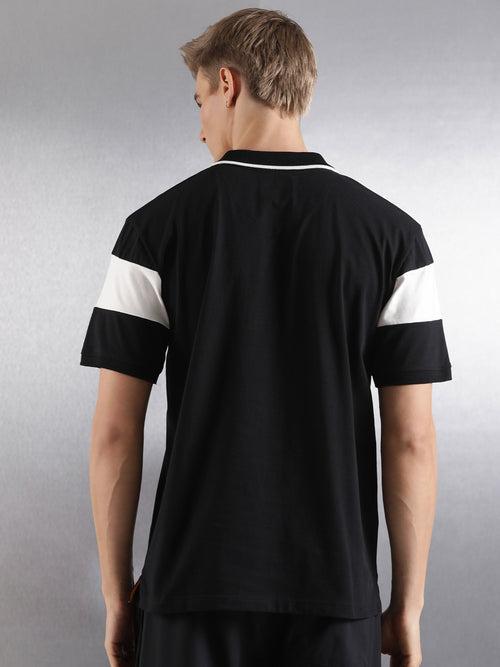 Black Solid Relaxed Fit Polo