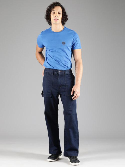 Dark Blue Straight Leg Carpenter Denim Trouser With Elasticated Back