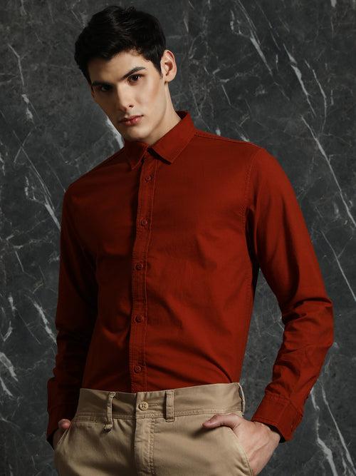 Rust Regular Fit solid Full Sleeve Shirt