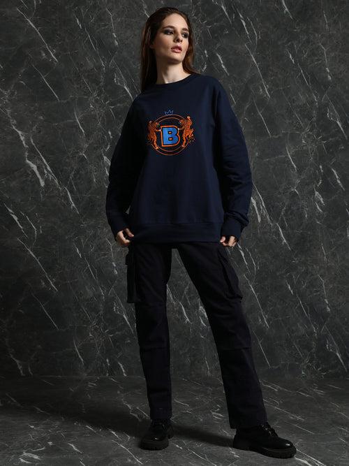 Navy Silicon Print Oversized Sweatshirt