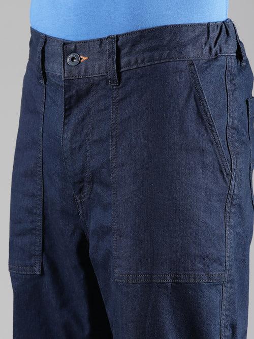 Dark Blue Straight Leg Carpenter Denim Trouser With Elasticated Back