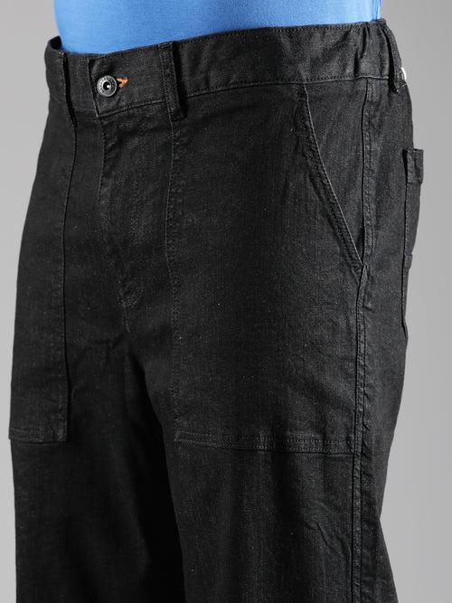 Black Straight Leg Carpenter Denim Trouser With Elasticated Back