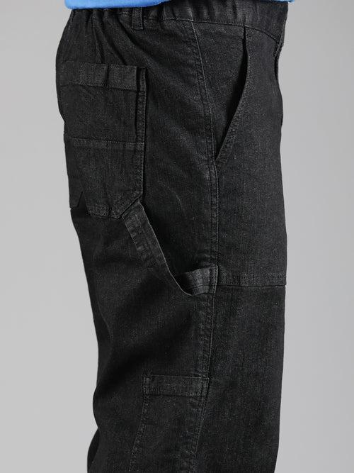 Black Straight Leg Carpenter Denim Trouser With Elasticated Back