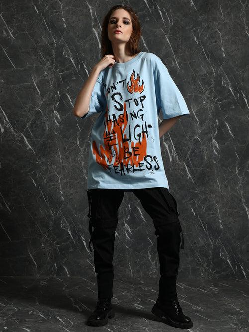 Sky Blue Chasing Light Oversized T-Shirt