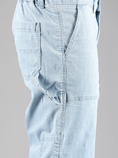 Ice Blue Straight Leg Carpenter denim Trouser With Elasticated Back