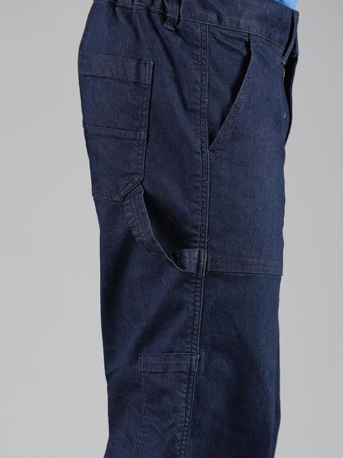 Dark Blue Straight Leg Carpenter Denim Trouser With Elasticated Back