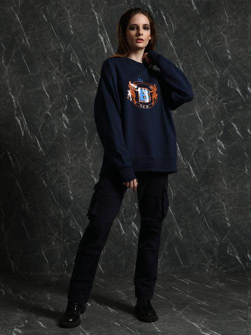 Navy Silicon Print Oversized Sweatshirt