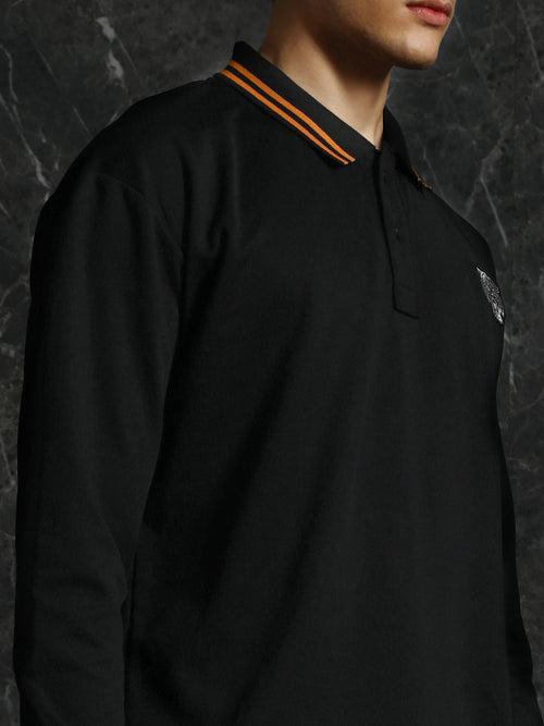 Black Full sleeve Relaxed Fit Polo