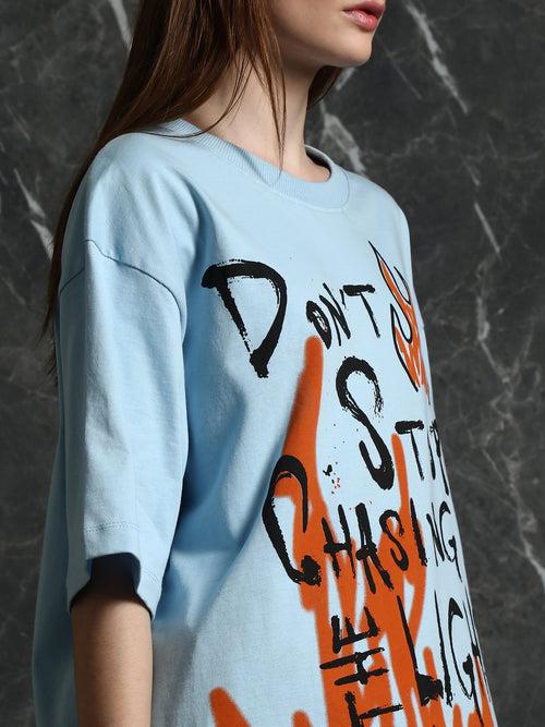 Sky Blue Chasing Light Oversized T-Shirt