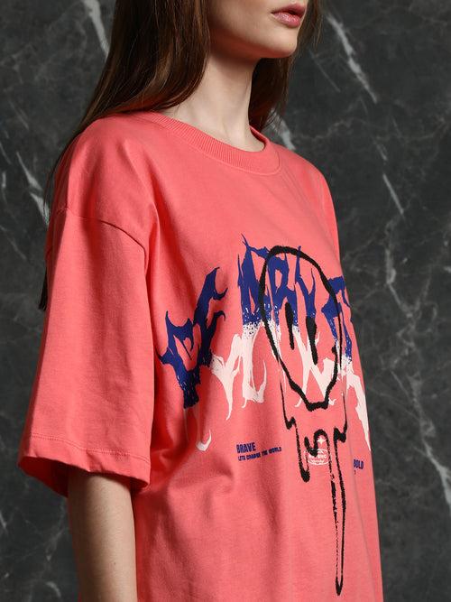 Coral Fearless Oversized T-Shirt