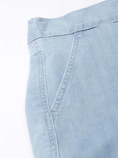 Ice Blue Straight Leg Carpenter denim Trouser With Elasticated Back