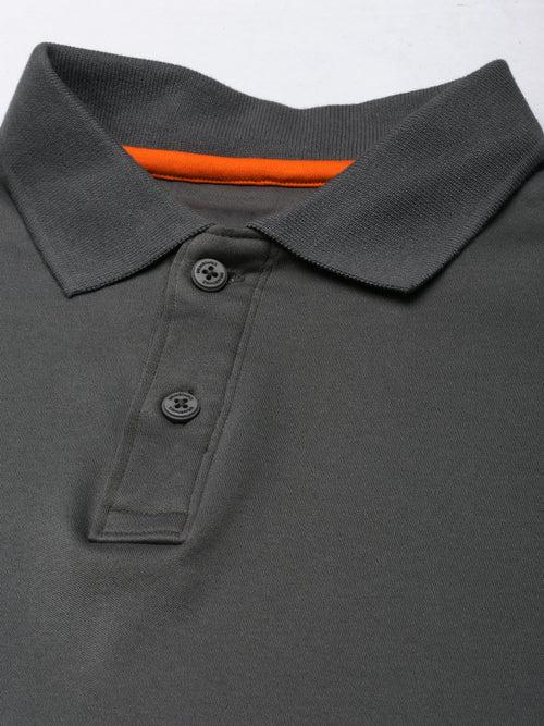 Grey Solid Regular Fit Polo