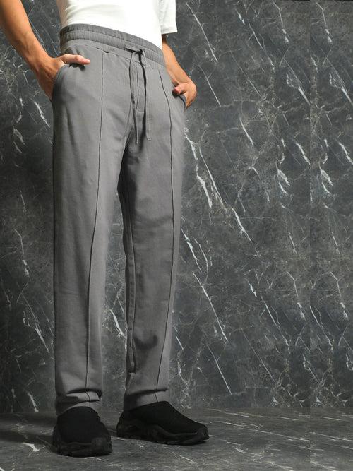 Grey Solid Straight Fit Jogger