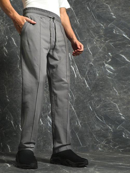 Grey Solid Straight Fit Jogger
