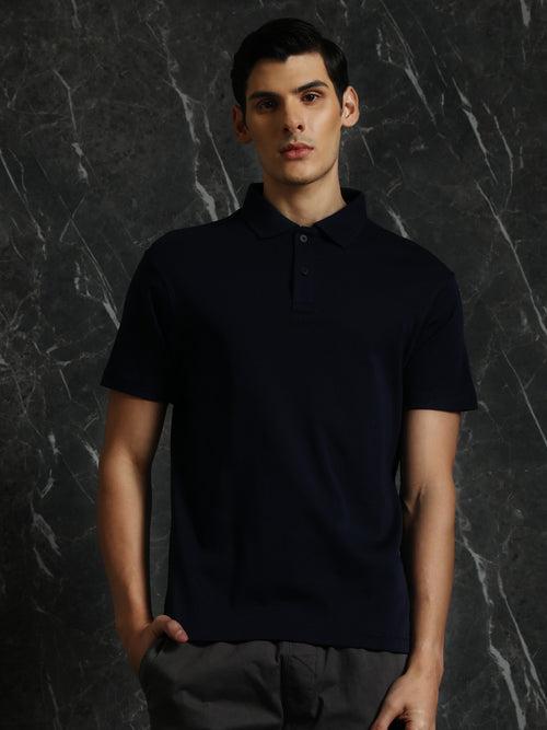 Navy Solid Regular Fit Polo