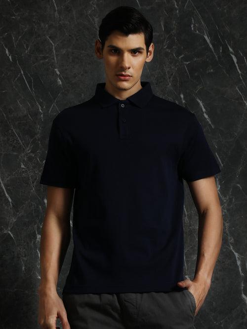 Navy Solid Regular Fit Polo