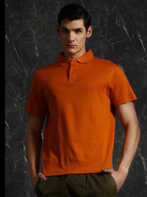 Orange Solid Regular Fit Polo