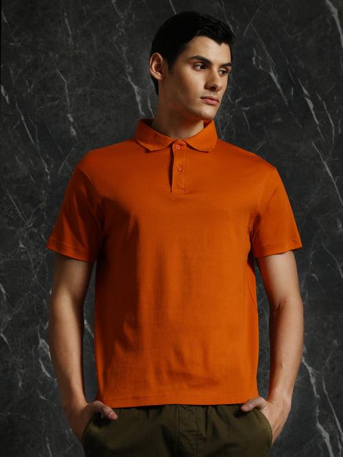 Orange Solid Regular Fit Polo