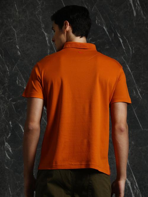 Orange Solid Regular Fit Polo