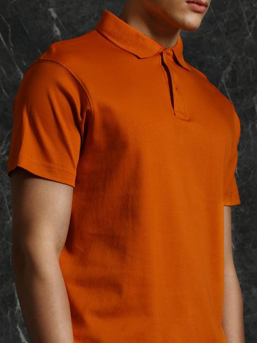 Orange Solid Regular Fit Polo